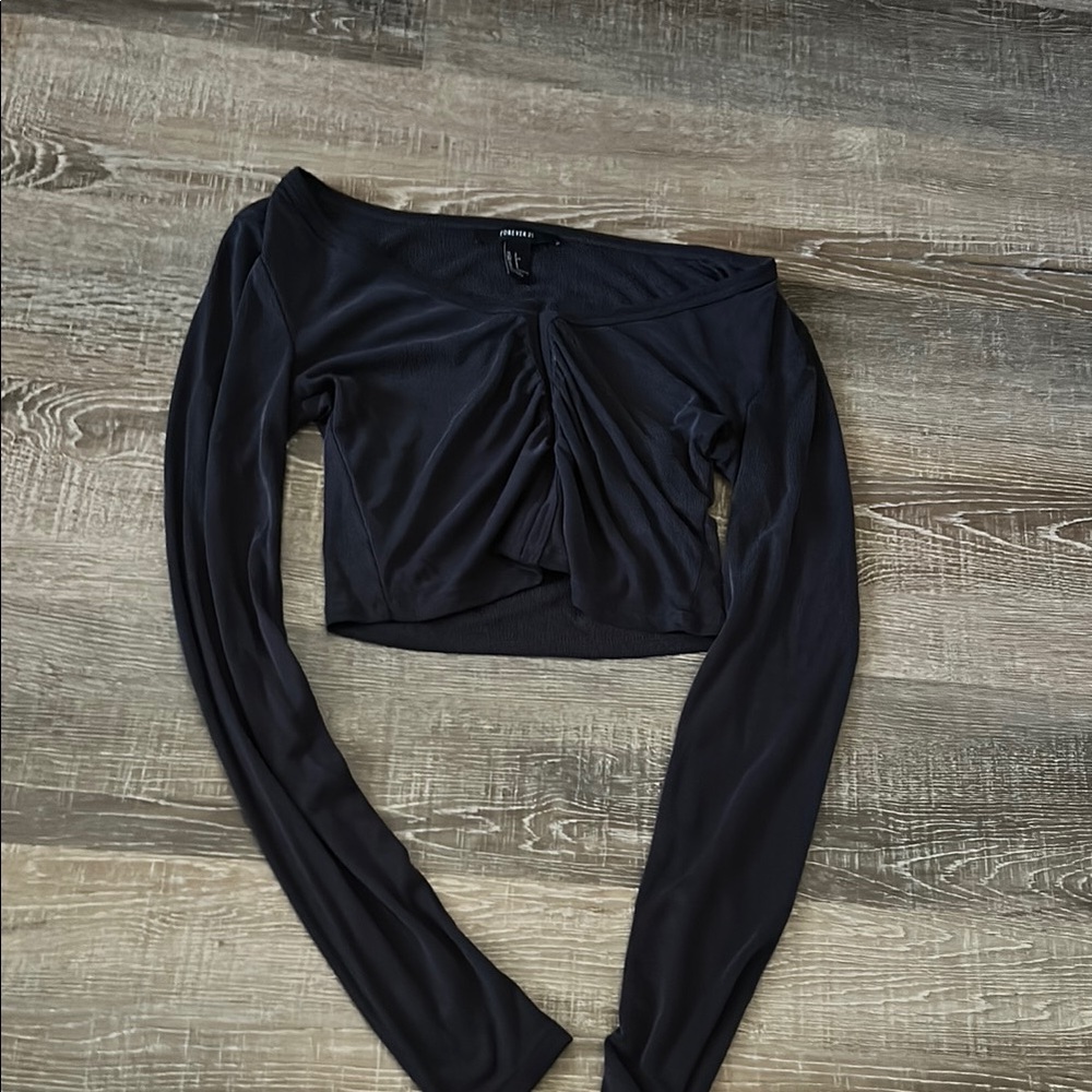 Forever 21 Black Off-Shoulder Long Sleeve Blouse